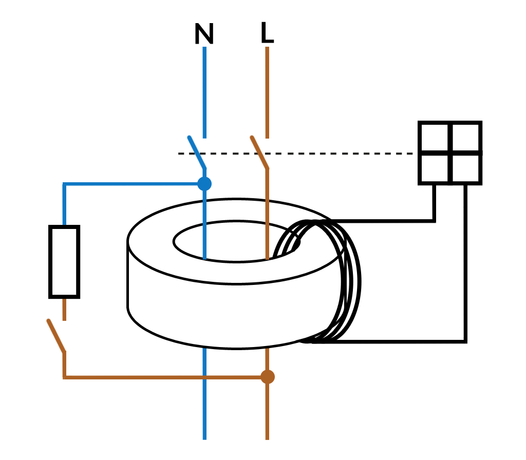 Schemat wyłącznika różnicowoprądowego