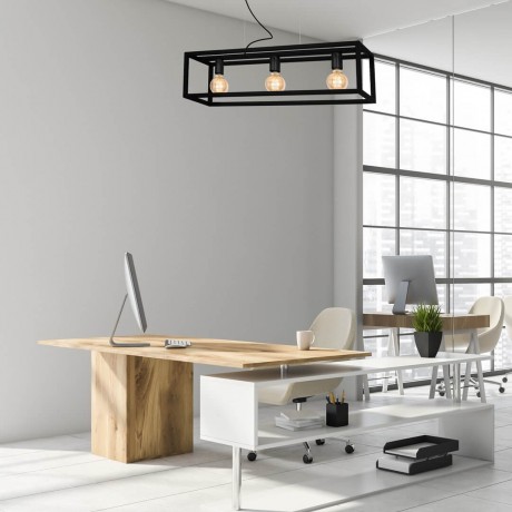 Czarna lampa wisząca MiLAGRO Cage nad biurkiem w biurze