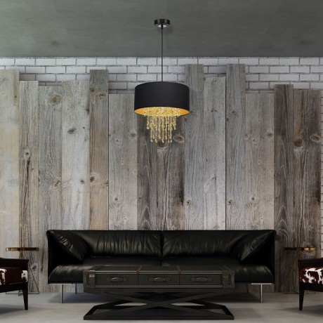 Czarna lampa wisząca z kryształkami MiLAGRO Almeria w salonie 