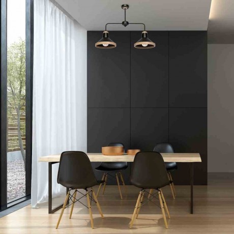 Czarna drewniana lampa sufitowa MiLAGRO Salma nad stołem w jadalni
