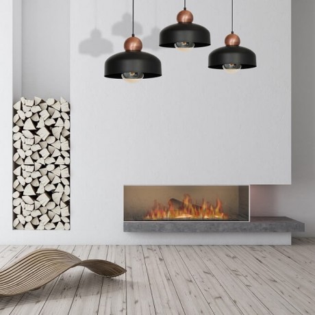 Czarna lampa wisząca loftowa MiLAGRO Harald w pokoju dziennym obok kominika