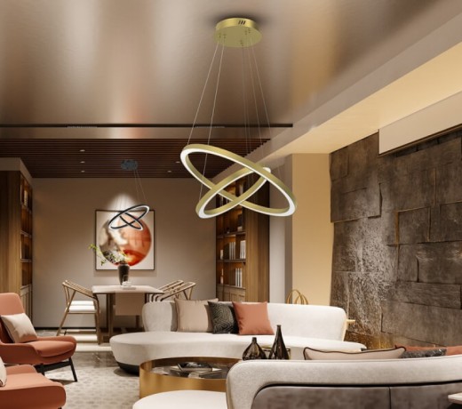 Lampa wisząca MiLAGRO Galaxia Gold 46 W w salonie w stylu klasycznym