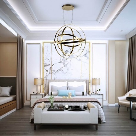 Designerska lampa wisząca MiLAGRO Copernicus w sypialni 