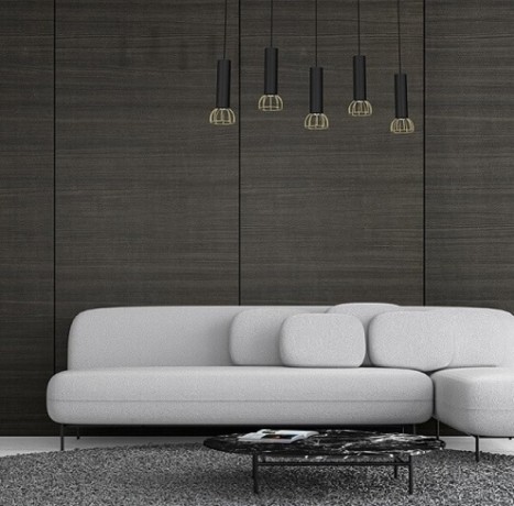 Lampa wisząca MiLAGRO Dante Gold/Black nad sofą i stolikiem 