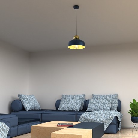 Lampa MiLAGRO Harald Navy Blue/Gold w aranżacji w salonie 