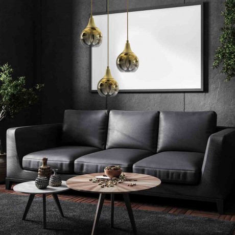 Lampa wisząca MiLAGRO Palla Gold 3xE27 nad stolikiem w pokoju dziennym 