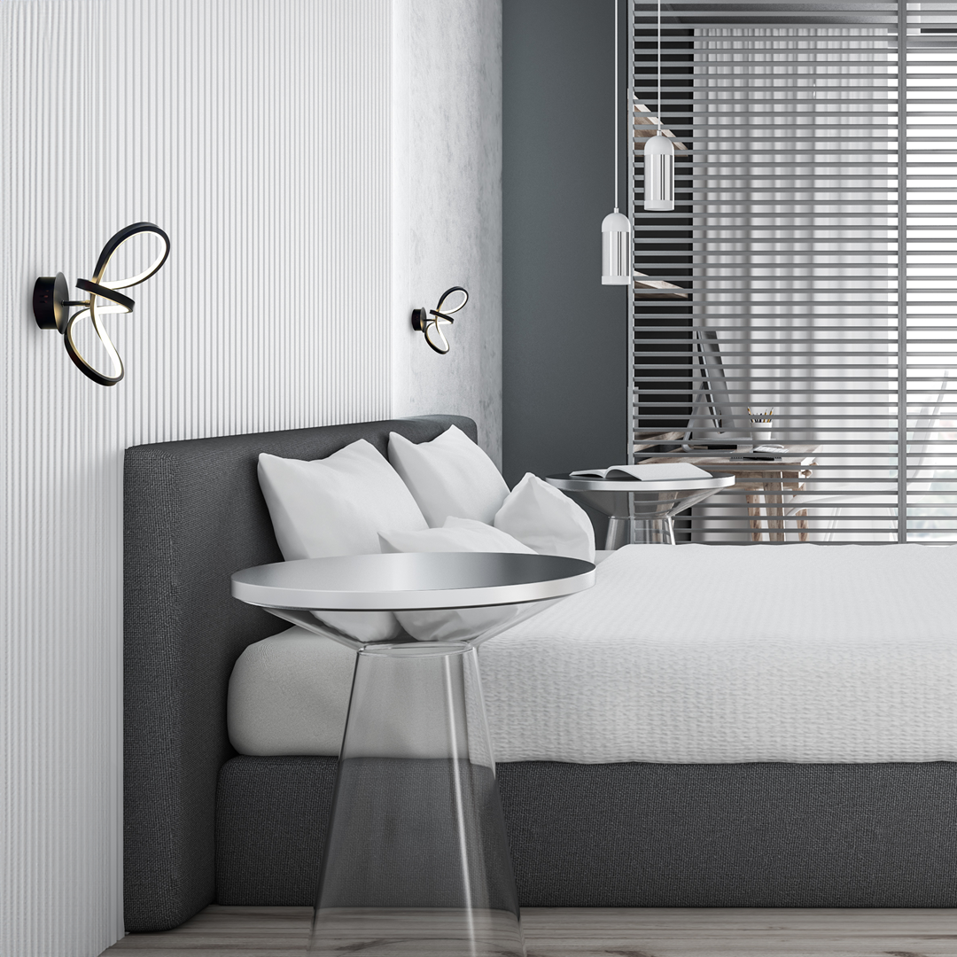 Kinkiet nowoczesny LED MiLAGRO Tesoro Black w sypialni - aranżacja