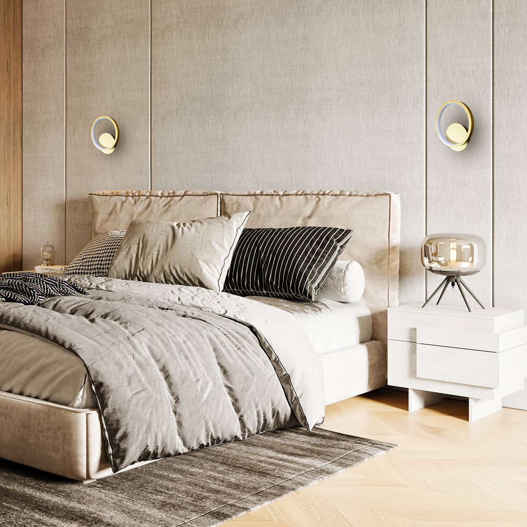 Kinkiety LED MiLAGRO Rotonda w sypialni nad stolikami - aranżacja