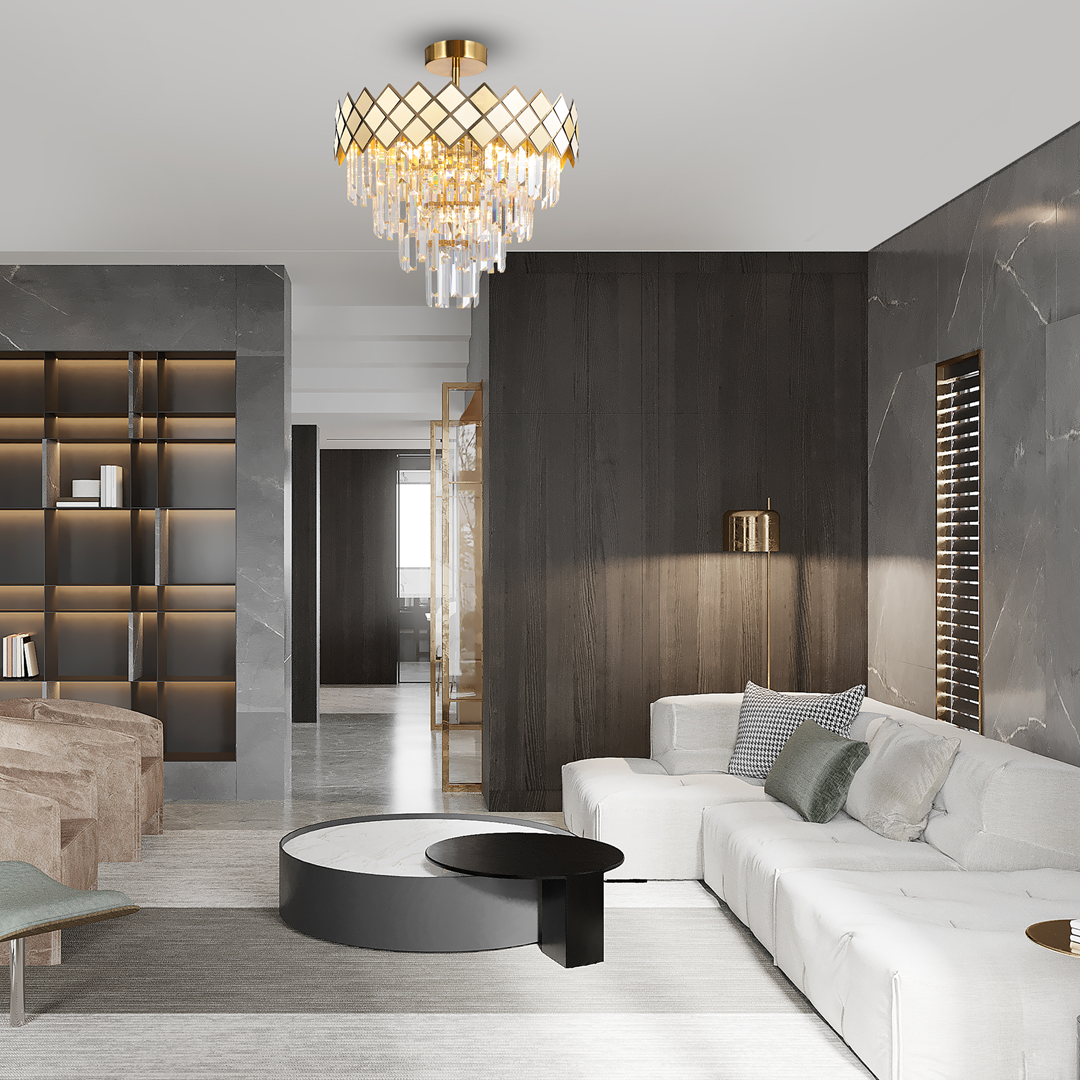 Kryształowa lampa sufitowa MiLAGRO Carisma nad stołem w salonie - aranżacja