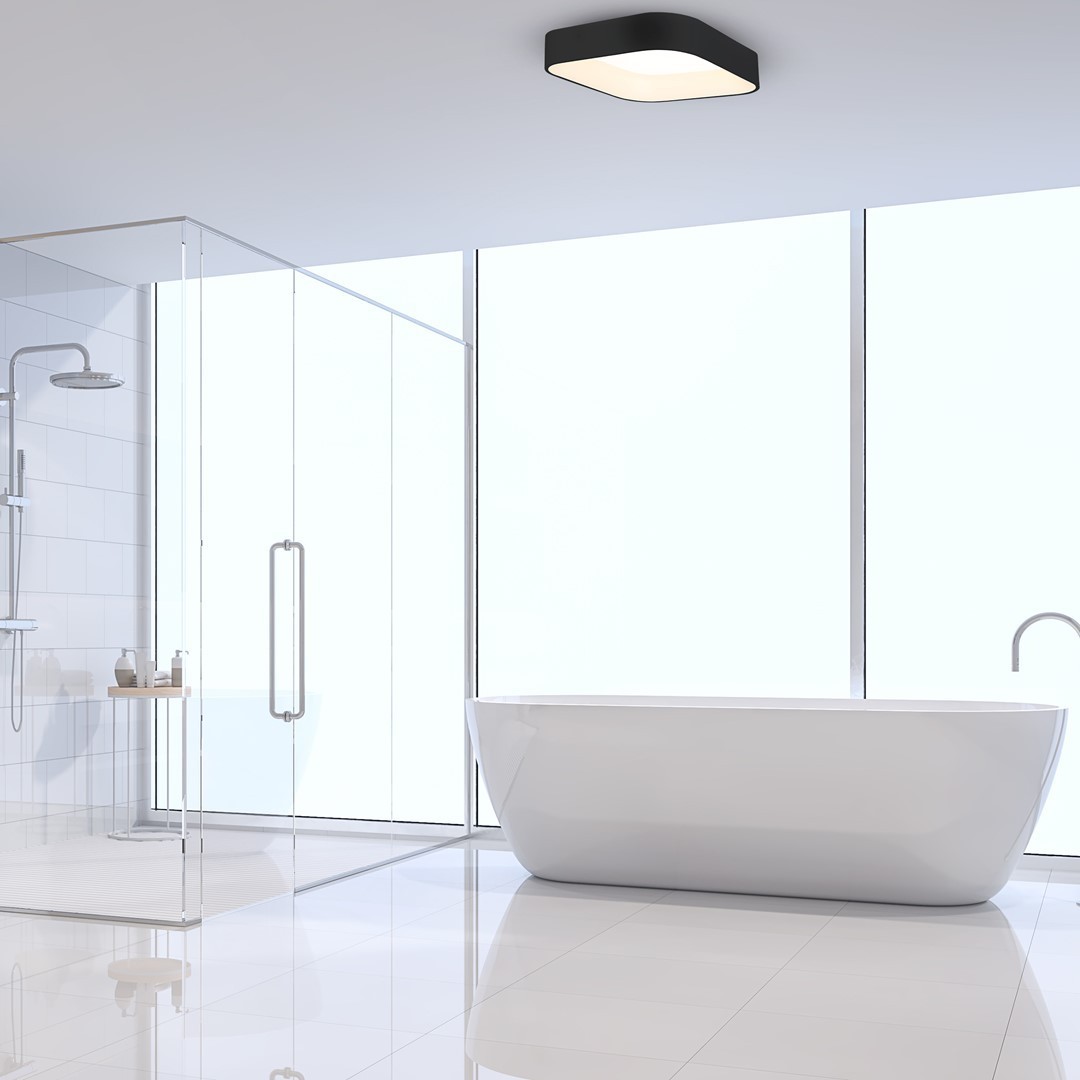 Lampa sufitowa MiLAGRO Astro Black nad wanną w łazience - aranżacja