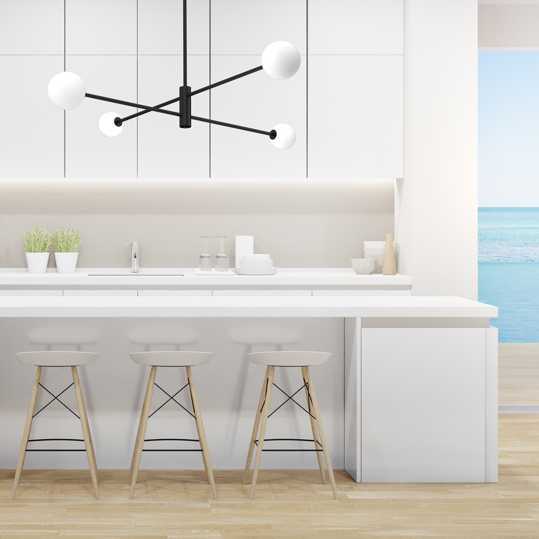 Szklana lampa sufitowa MiLAGRO Dori w kuchni nad blatem jadalnym