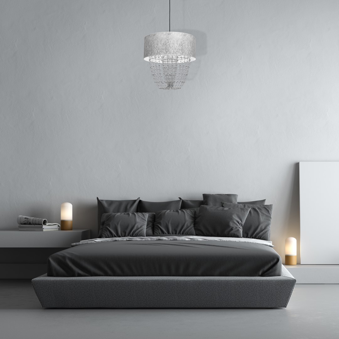 Lampa wisząca MiLAGRO Almeria Silver/Black nad łóżkiem w sypialni - aranżacja