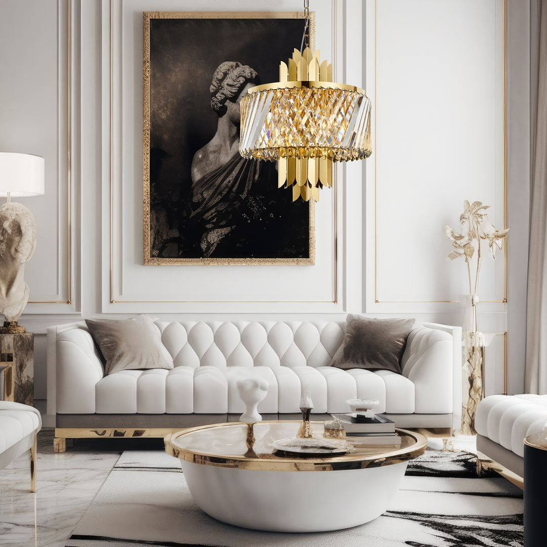 Lampa wisząca dekoracyjna MiLAGRO Margot Gold w salonie nad stolikiem