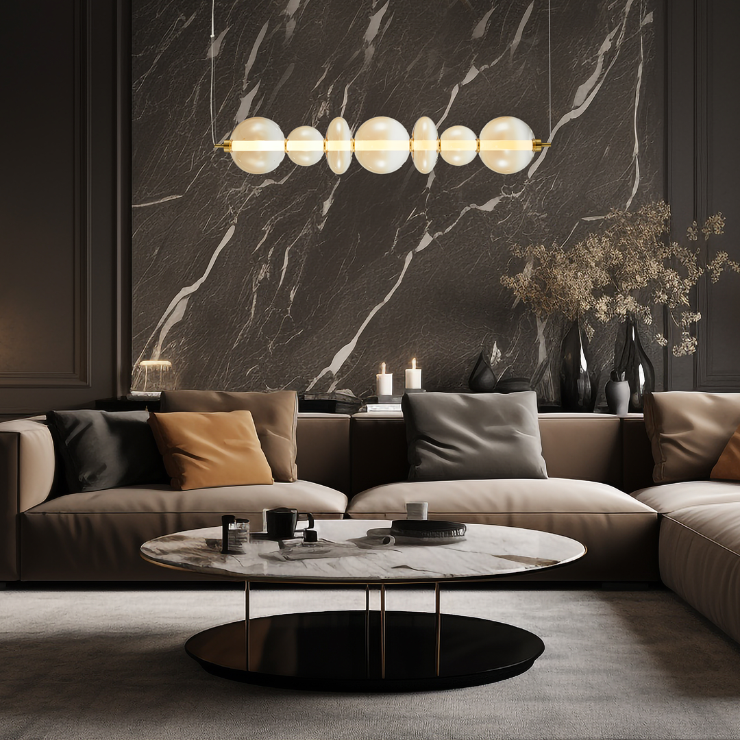 Lampa wisząca szklana MiLAGRO Daphne Amber w nowoczesnym salonie