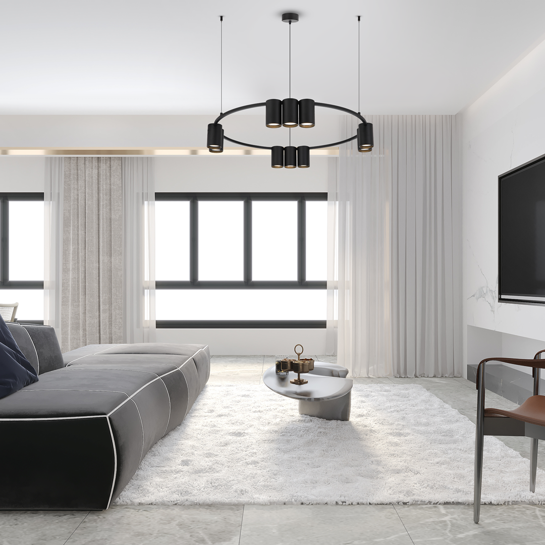 Lampa wisząca MiLAGRO Genesis Black w salonie - aranżacja