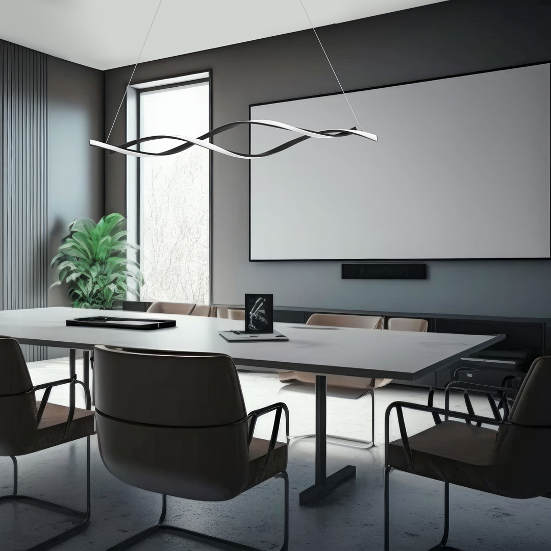 Lampa wisząca MiLAGRO Grant Black LED w sali konferencyjnej - aranżacja