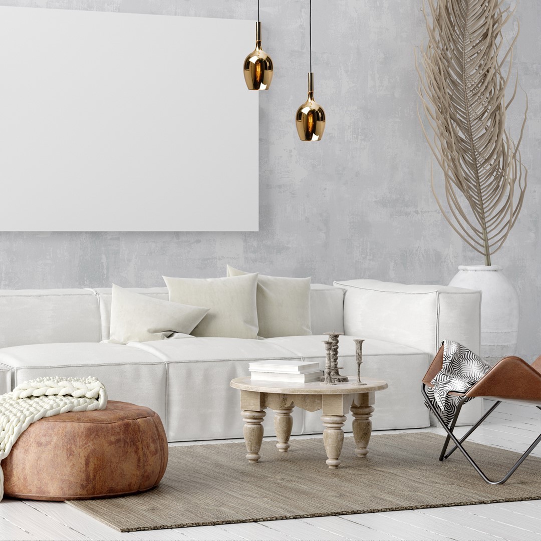 Złota lampa wisząca nowoczesna MiLAGRO Lugano Gold w salonie nad stolikiem 