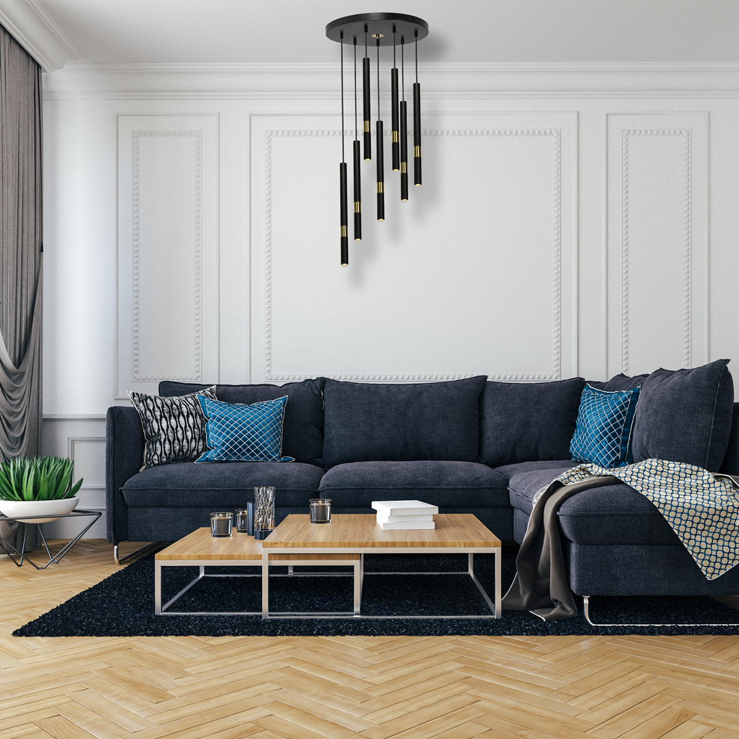 Lampa wisząca LED MiLAGRO Monza Black/Gold w salonie - aranżacja
