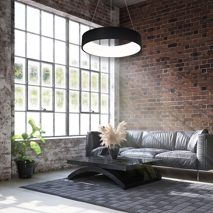 Lampa wisząca MiLAGRIO Ohio Black w pokoju dziennym 