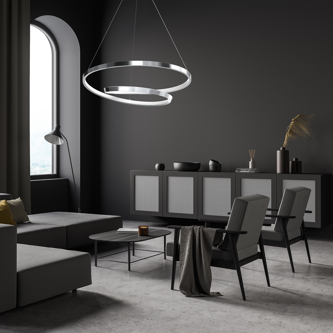 Lampa wisząca nowoczesna LED MiLAGRO Lucero Chrome w salonie - aranżacja