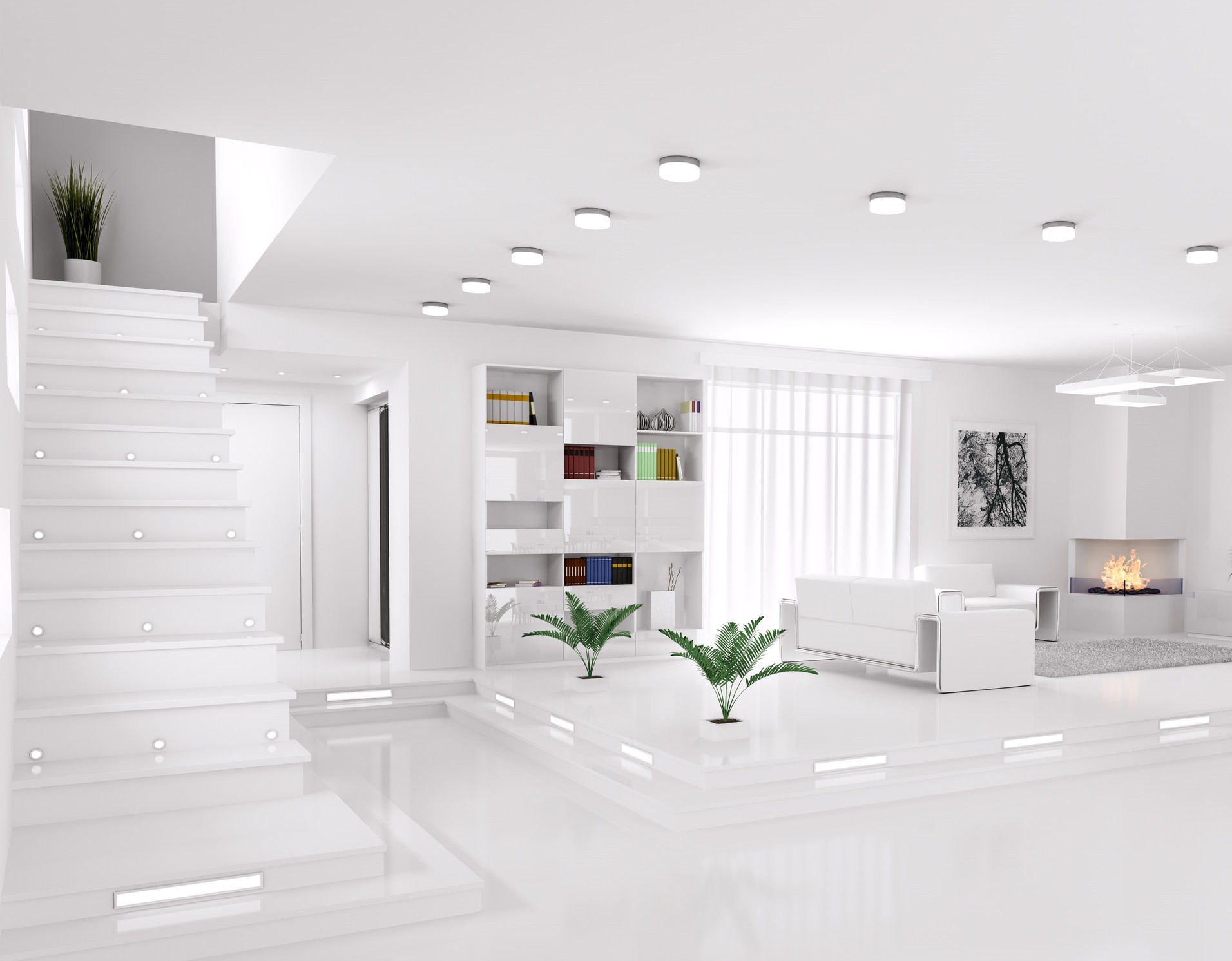 Nowoczesny dom z oświetlonymi schodami