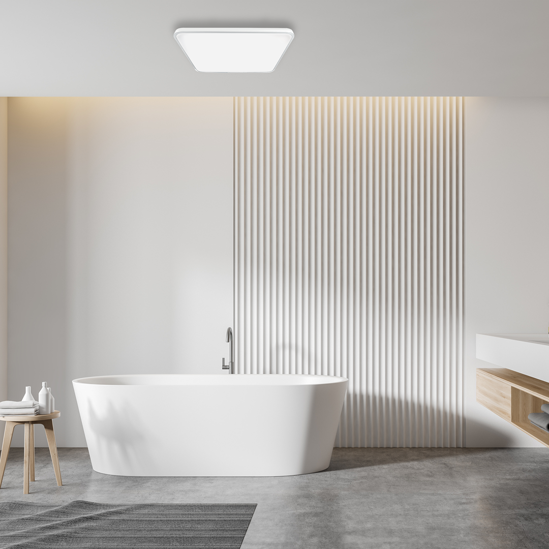 Plafon LED MiLAGRO Fabio White 35 W nad wanną w łazience - aranżacja