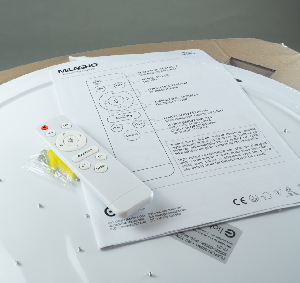 Lampa sufitowa plafon ze ściemniaczem MiLAGRO Siena - pilot i instrukcja obsługi 