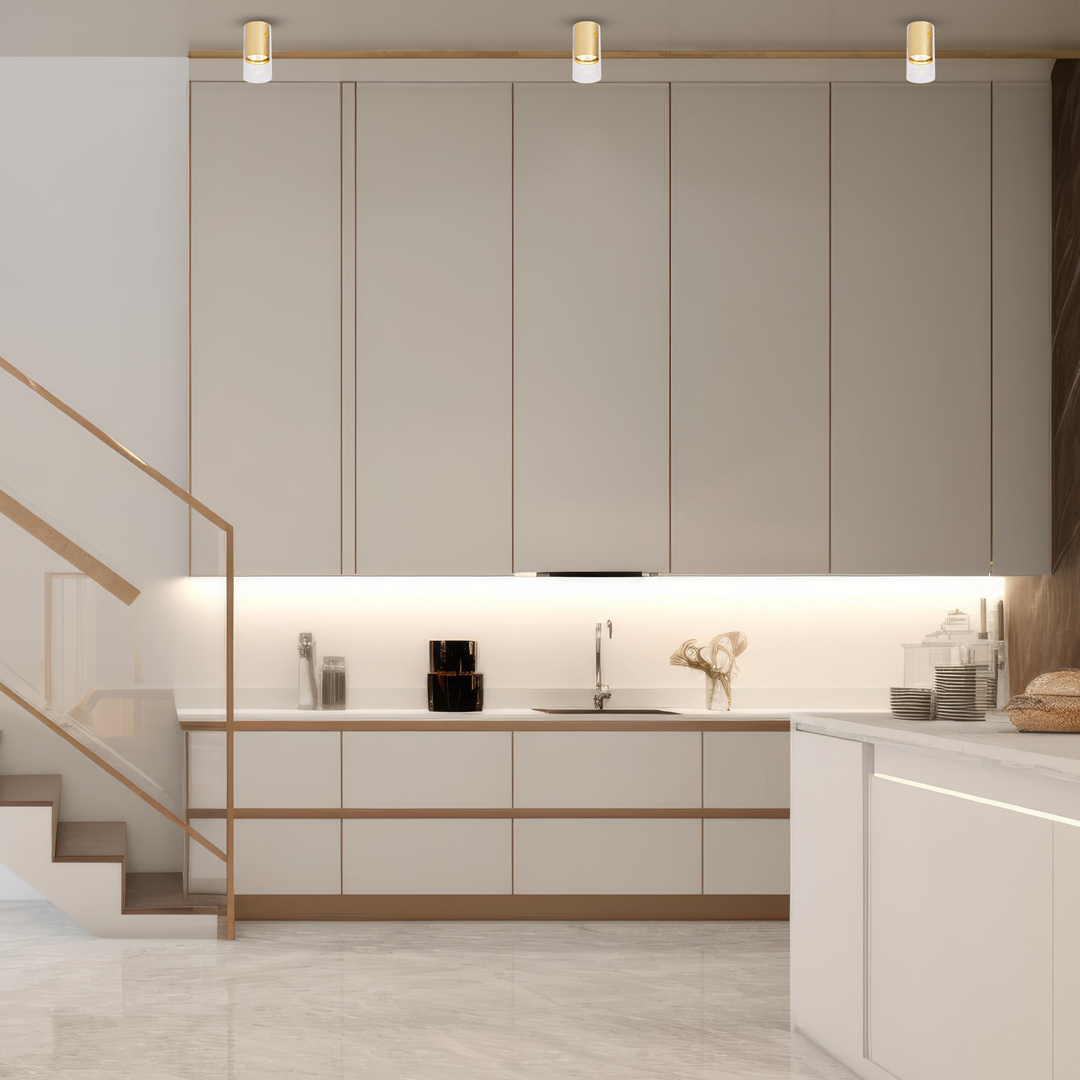 Spoty MiLAGRO Ricky Downlight Gold w białej kuchni