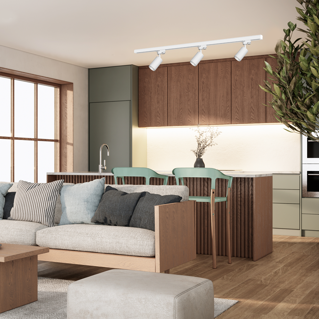 Szynoprzewód MiLAGRO Pipe w salonie z aneksem kuchennym