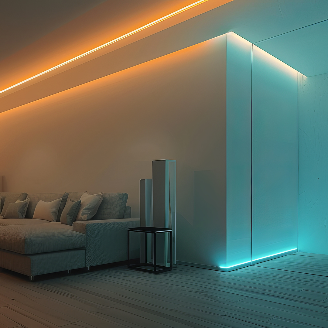 Krawędzie ścian podświetlone za pomocą taśmy LED Eko-Light