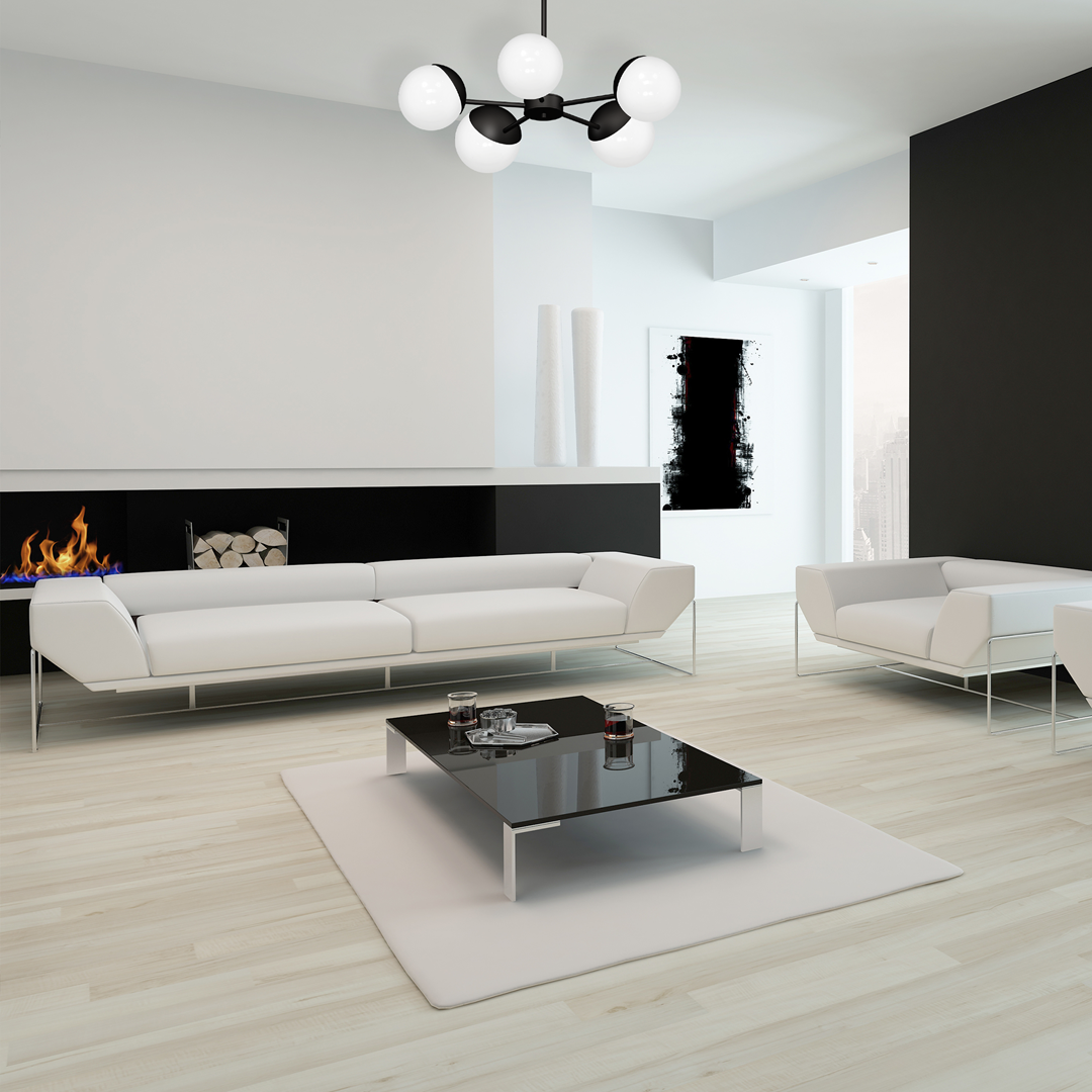 Nowoczesny żyrandol MiLAGRO Sfera Black w pokoju dziennym 