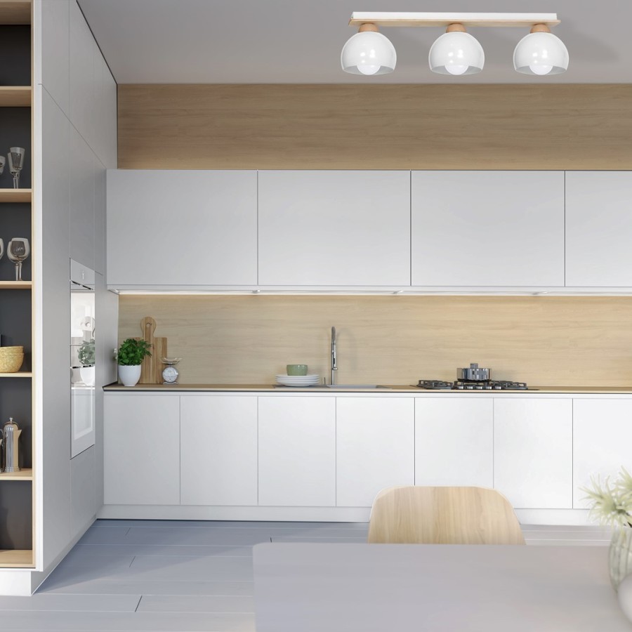 Lampa sufitowa biała z drewnianymi elementami