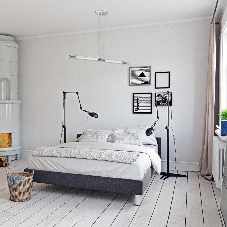 Proste, białe oświetlenie w sypialni