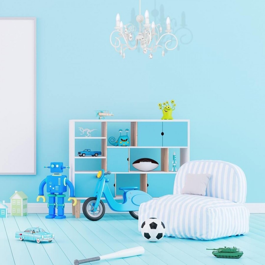 Biały żyrandol z kolakcji Mia w dziecięcym pokoju