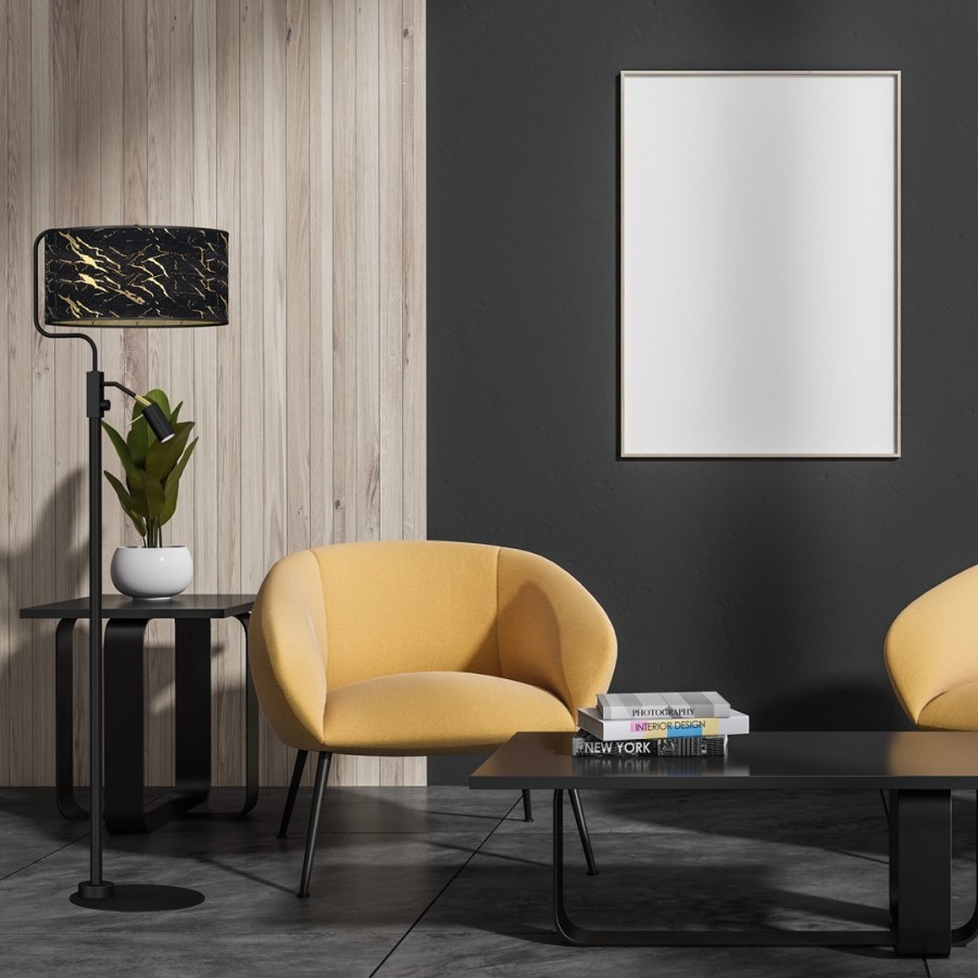 Czarna lampa stojąca do salonu