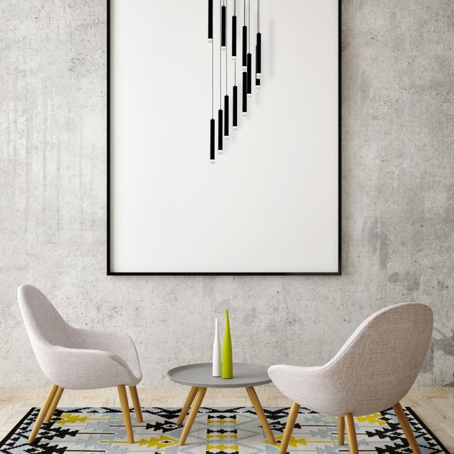 Loftowa czarna lampa wisząca Carbon w salonie