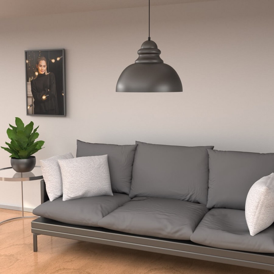 Czarna lampa wisząca Corin w salonie