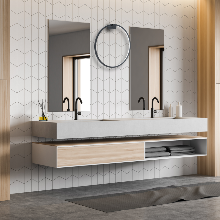 Czarny kinkiet nowoczesny - aranżacja w łazience