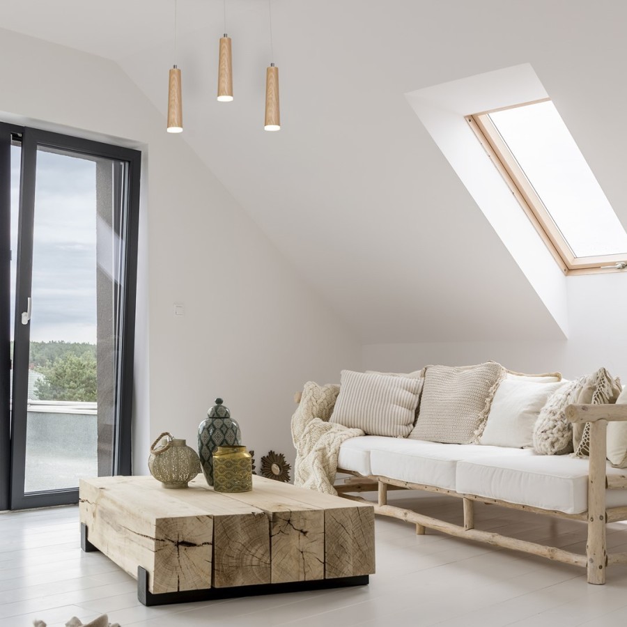 Lampa do salonu z drewnem Stick