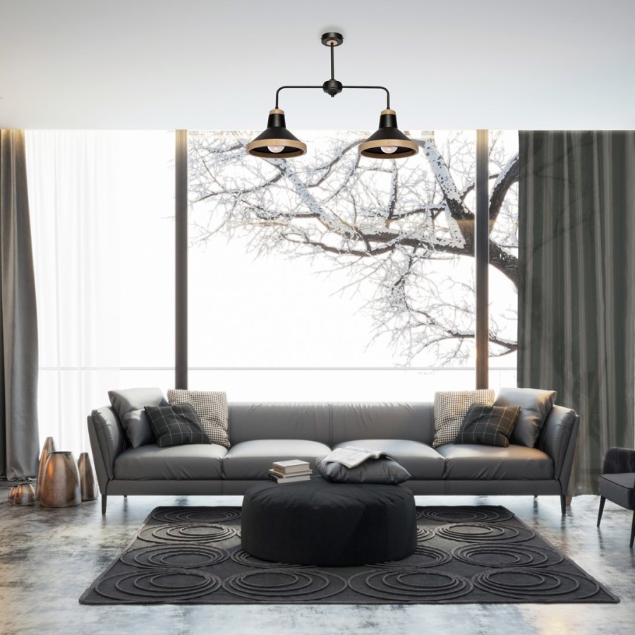 Industrialna lampa sufitowa Salma Black Wood