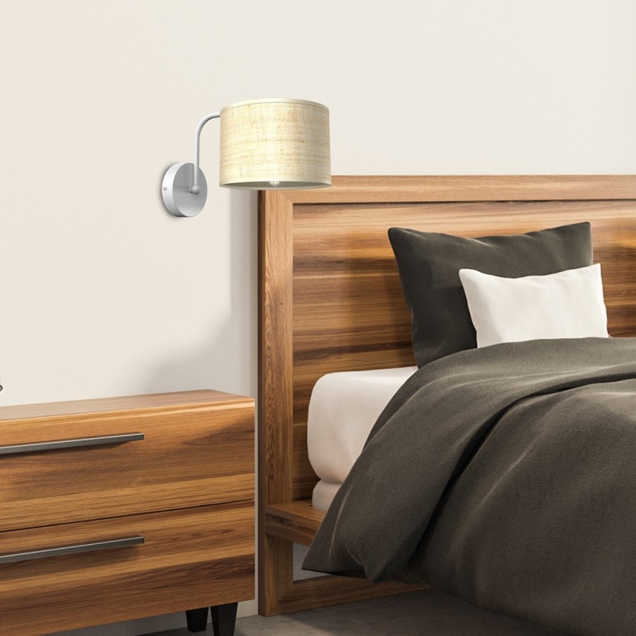 Kinkiet Marshall White Rattan w sypialni