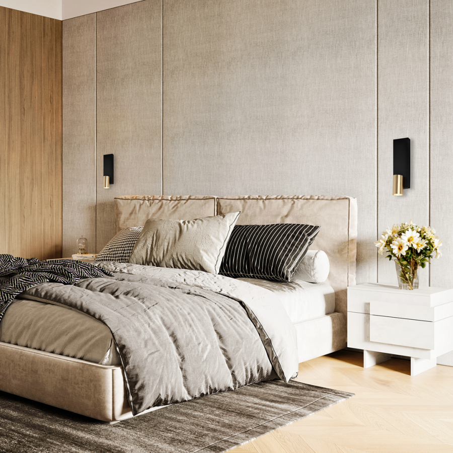 Kinkiety czarne nowczesne - aranżacja w sypialni