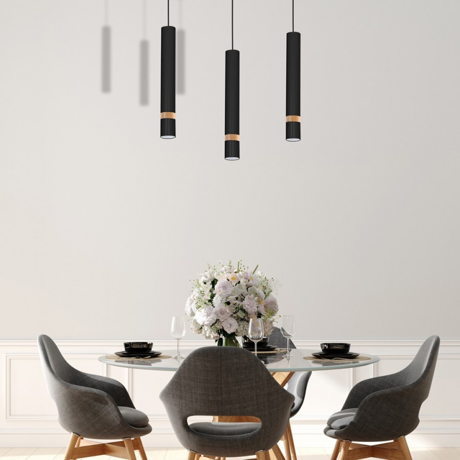 Lampa wisząca czarna drewniana MiLAGRO Joker w klasycznej jadalni