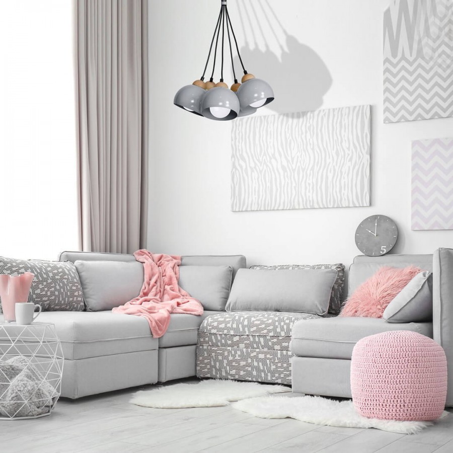 Szara lampa wisząca Dama od MiLAGRO w salonie