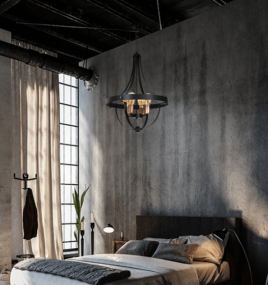 Czarna lampa w stylu klasycznym nad łóżkiem 