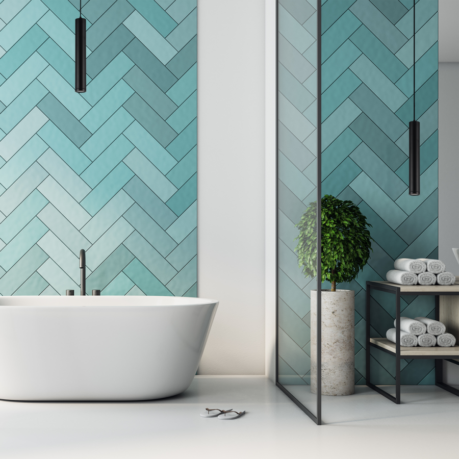 Lampa wisząca Porter Black nad wanną w łazience