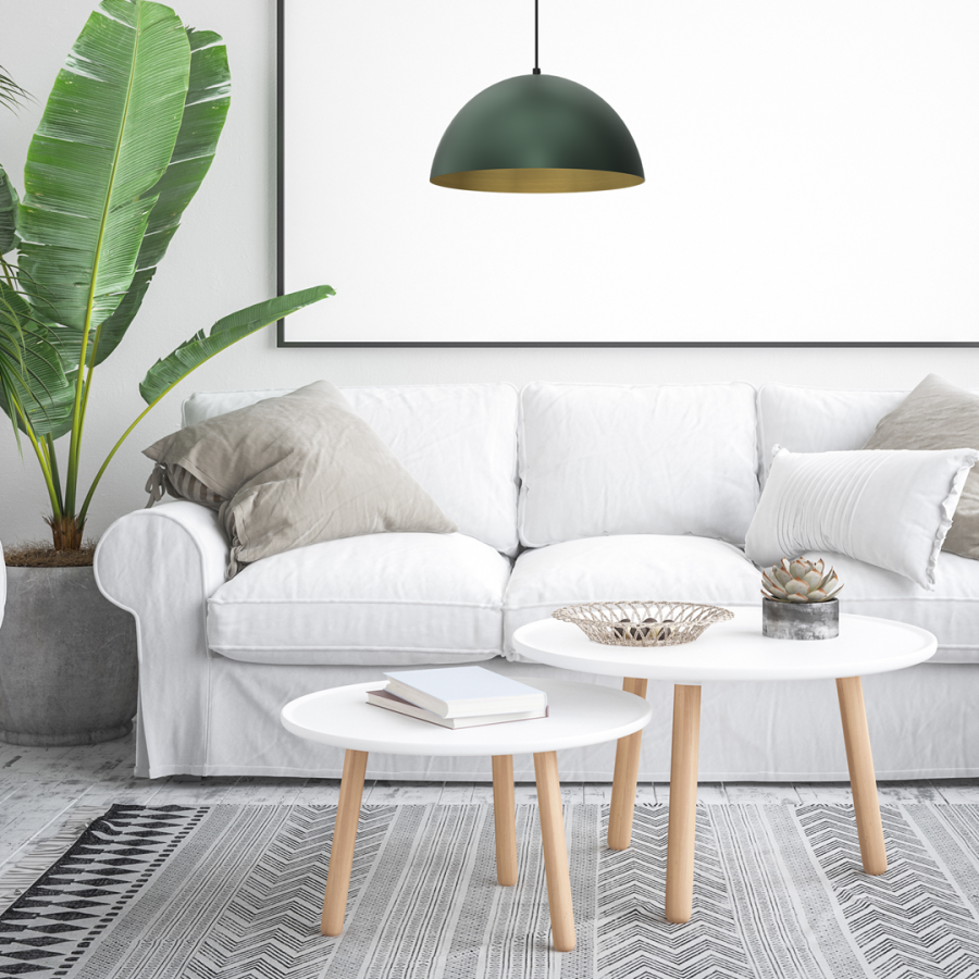 Nowoczesna lampa do salonu w kolorze butelkowej zieleni