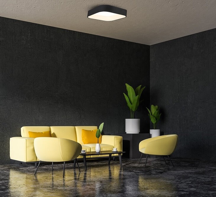 Plafon MiLAGRO Astro Black z LED-ami o barwie neutralnej w salonie 