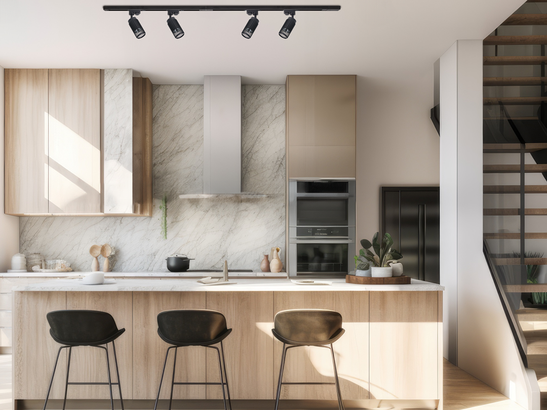 Oświetlenie szynowe nad wyspą kuchenną