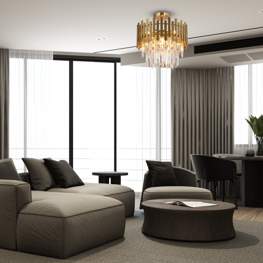 Żyrandol z kryształkami Aspen Gold w salonie